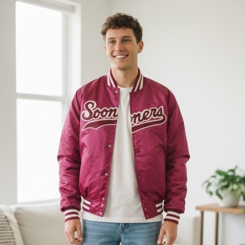 Vintage 80s Satin Oklahoma Sooners Satin Bomber Jacket Men's Red- Size XL